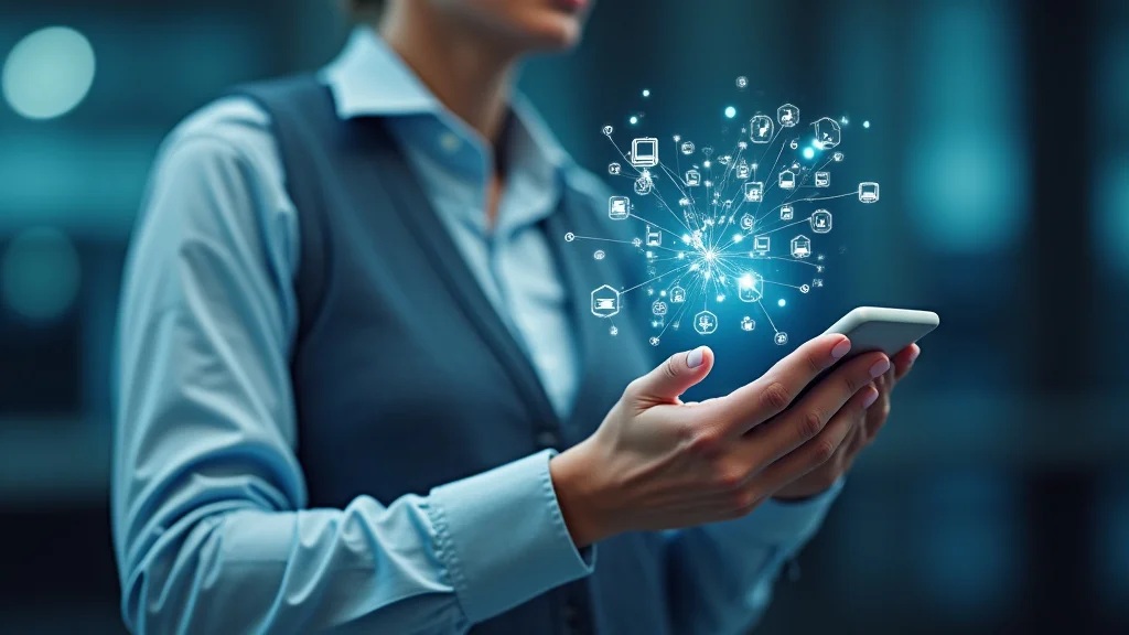 The image shows a stylized Android robot character holding a smartphone, symbolizing getting started with Android apps.